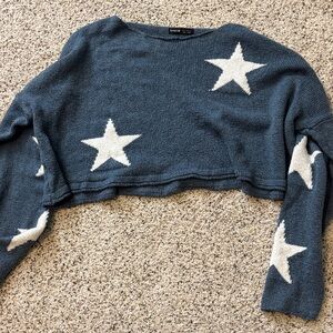 SHEIN Blue Off-the-Shoulder Sweater with White Stars